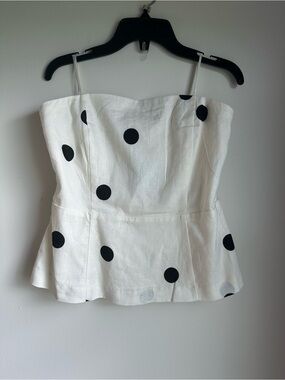 Camila Coelho White Strapless Peplum Top with Black Polka Dots